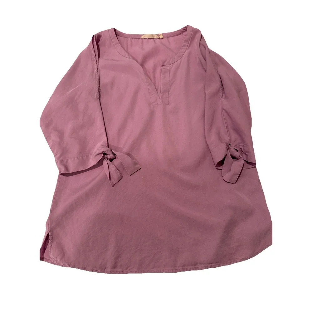 SOFT SURROUNDINGS LAVENDER PINK SHEER RAYON 3/4 Tie SLEEVE TOP Small - Picture 4 of 5